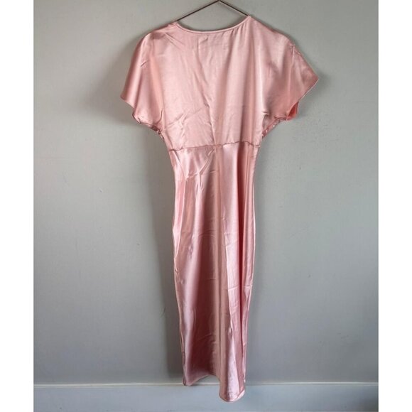ZARA Womens Pink Satin Midi Dress Flutter Sleeve V-Neck Bloggers Favorite Size S - Picture 4 of 12